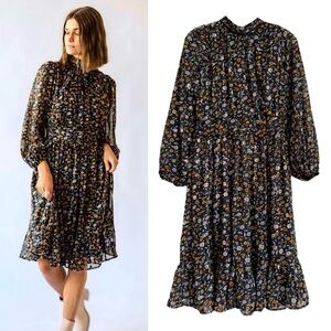 Roolee Floral Midi Dress - Black and Brown